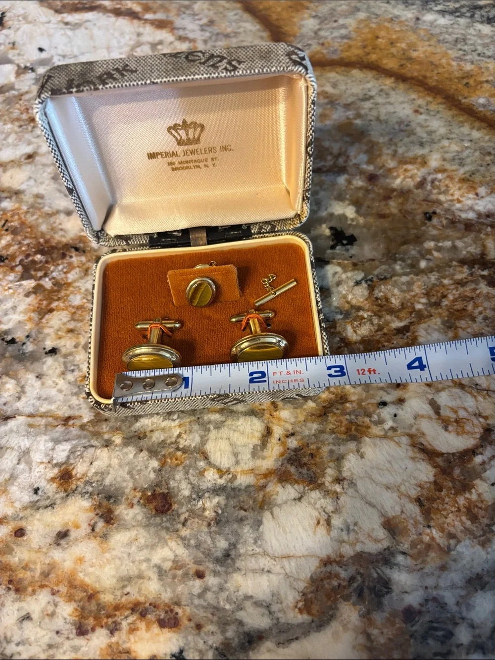 Vintage Imperial Jewelers Men's Tiger Eye Cufflinks and Tie Tack Set
